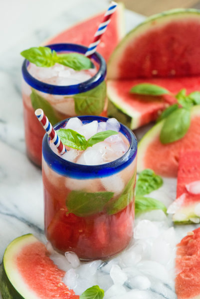 Watermelon Chamomile Iced Tea with Basil