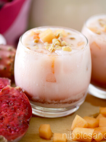 Horchata with Cactus Pear Syrup, Cantaloupe and Walnuts