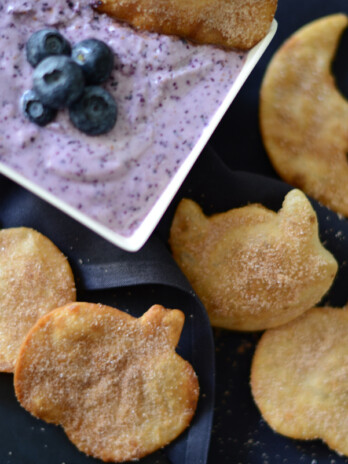 Halloween Cinnamon Sugar Crisps with Sweet and Fluffy Blueberry Dip