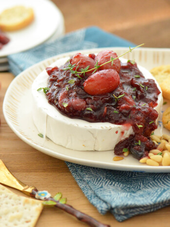 Grape-Cranberry Wine Compote Over Warm Brie