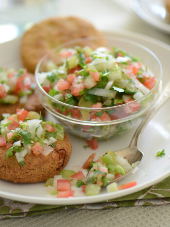 Chickpea Patties with Tomatillo Pico de Gallo