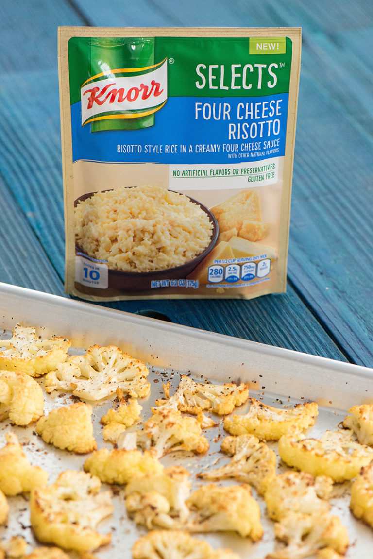 Roasted Cauliflower Four Cheese Risotto with Crispy Chickpeas Nibbles