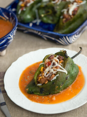 Vegan Southwestern Chile Relleno with Garlic Tomato Salsa