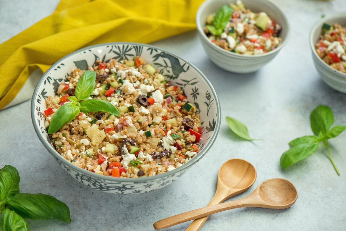 Mediterranean Farro Salad Nibbles and Feasts