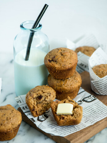 chai spice muffins with dates and pecans