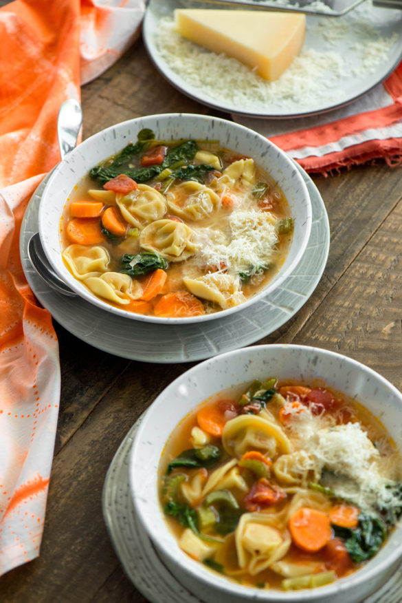 Cheesy Tortellini Vegetable Soup - Nibbles and Feasts