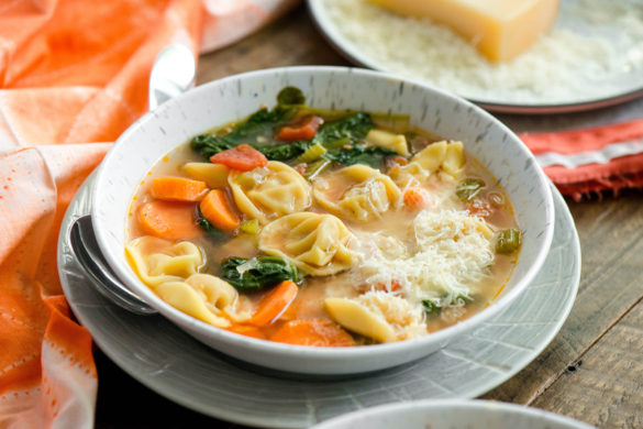 Cheesy Tortellini Vegetable Soup - Nibbles and Feasts