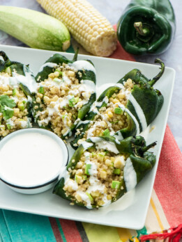 Quinoa Corn and Squash Chiles Rellenos