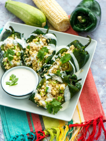 Quinoa Corn and Squash Chiles Rellenos