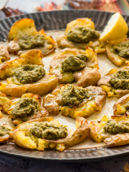 Smashed Potatoes with Pesto