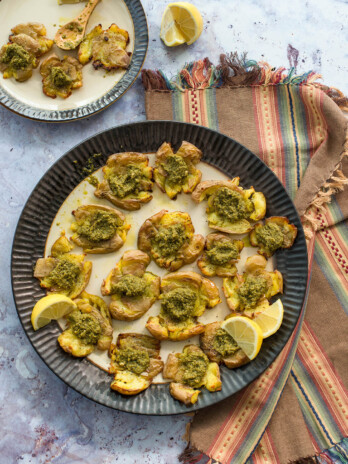 Smashed Potatoes with Pesto