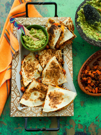 Sweet Potato Black Bean and Chorizo Quesadillas