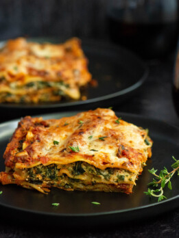 Spinach Lasagna with Red Mushroom Sauce