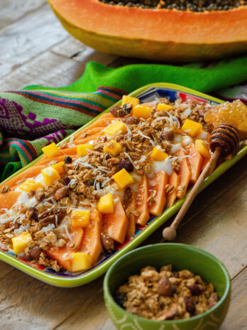 Papaya and Mango Yogurt Salad with Granola