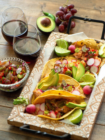 Salmon Tacos with Grape Pico de gallo