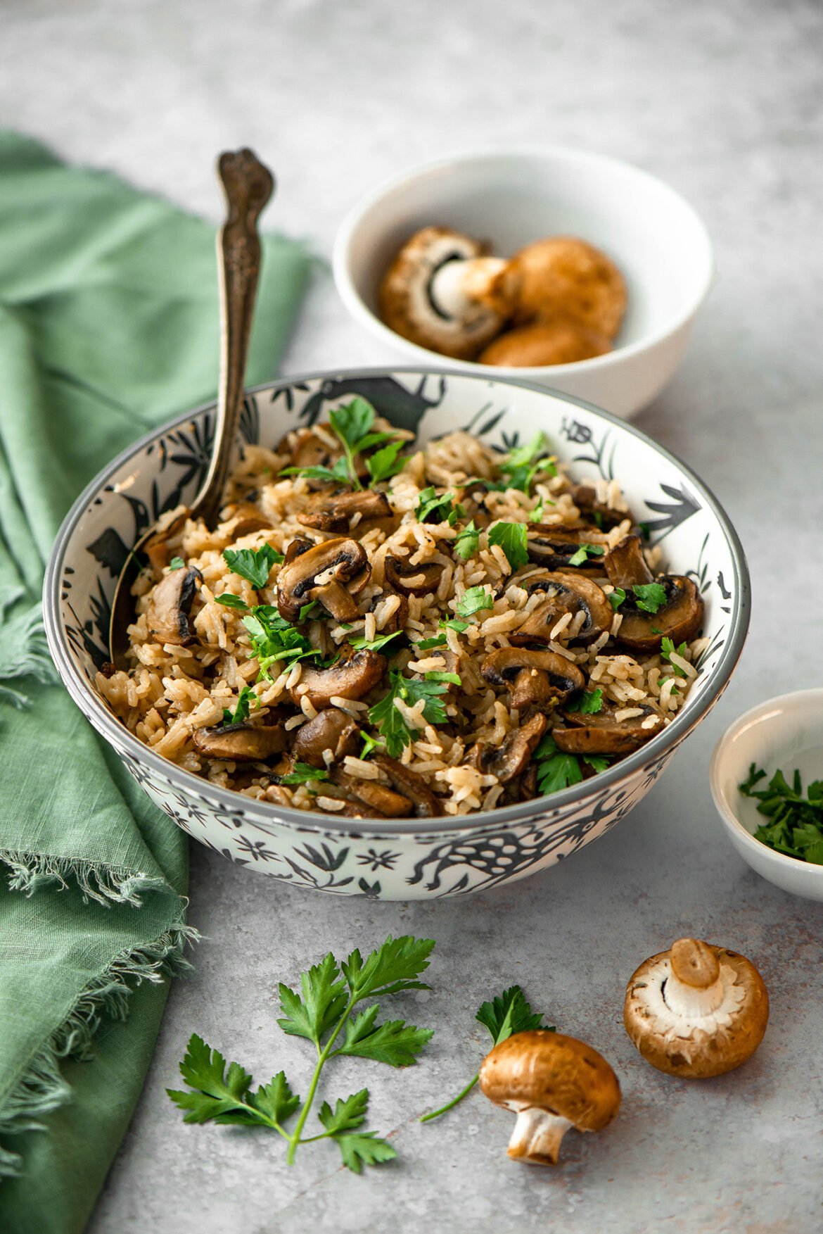 Mushroom and Green Onion Rice Nibbles and Feasts