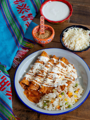 Sesame enchiladas with queso fresco