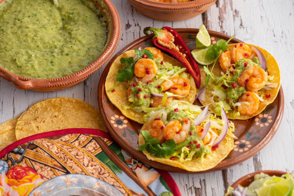 Shrimp Tacos with Spicy Green Chile Salsa - Nibbles and Feasts