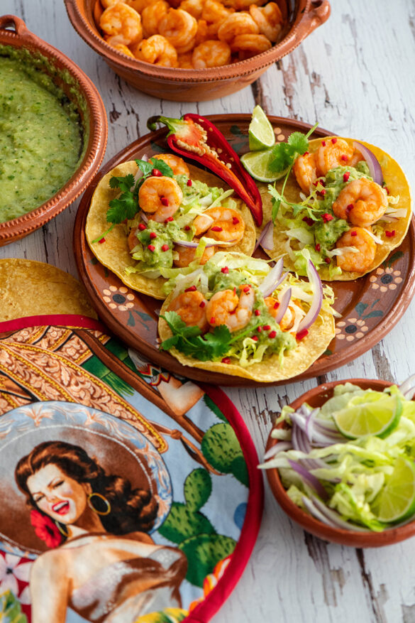 Shrimp Tacos with Spicy Green Chile Salsa
