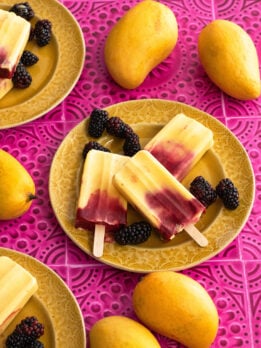 Mango Yogurt and blackberry Paletas